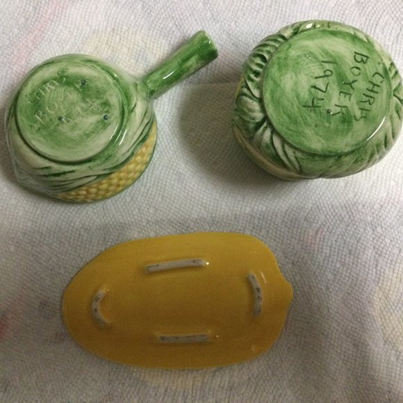 Lot of 3 pcs Corn small butter plate and butter warmer set decor small chips - Picture 9 of 11